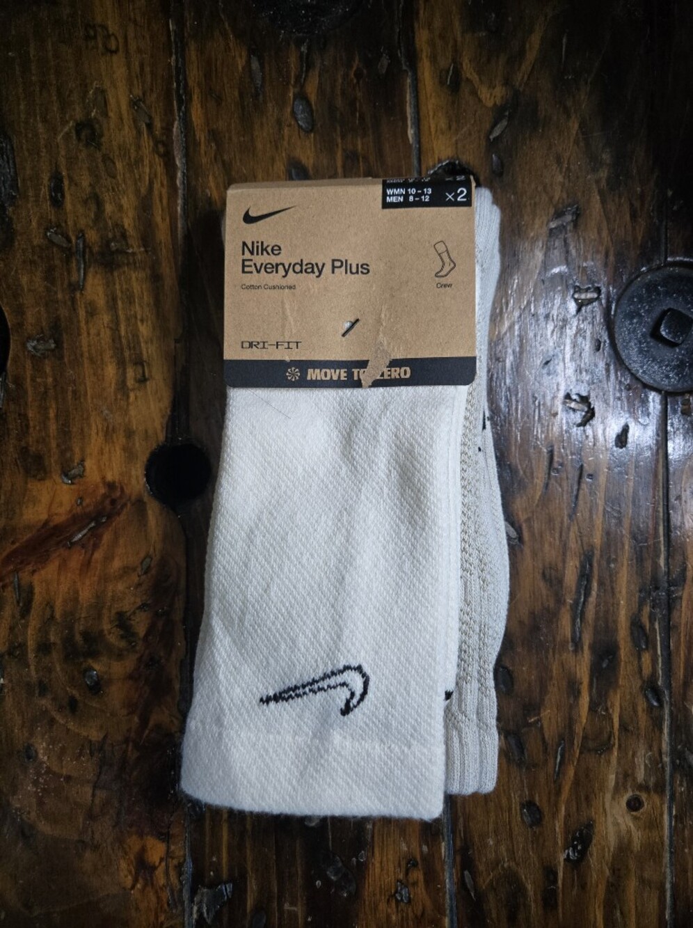 Nike Everyday Plus Dri-FIT Cushioned Crew Socks 2-Pack White/Gray Size L NWT